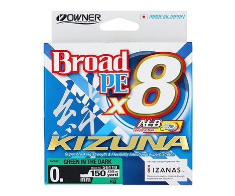 Шнур Owner Kizuna Broad PEx8 135м 0.25мм 17.2кг Green