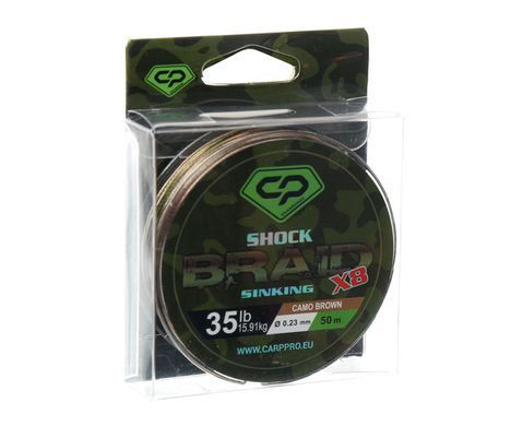 CARP PRO DIAMOND Плетений PE 8x шок-лiдер 35 lb 50 м коричн. камо