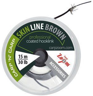 SkinLine-Brown x4, 30lb, 15m - Повідцевий матеріал з жорстким обплетенням (30lb), коричневий, довжина: (15м)