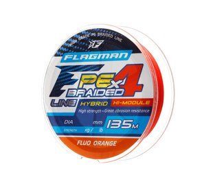 Шнур Flagman PE Hybrid F4 135m 0.14mm 7,7кг/17lb FluoOrange
