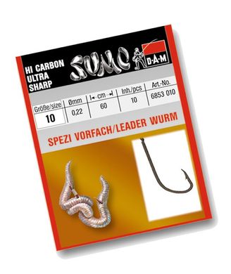 Гачок з повідцем DAM Sumo Spezi Wurm (черв'як) №6 10шт. (Bronze)