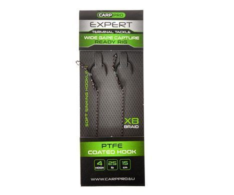 CARP PRO Готовий повідок 15см Sinking Braid 25 lb x8 PTFE Wide Gape Сapture №4 (2шт)