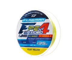 Шнур Flagman PE Hybrid F4 135m FluoYellow 0,06mm. 2,7кг/6lb